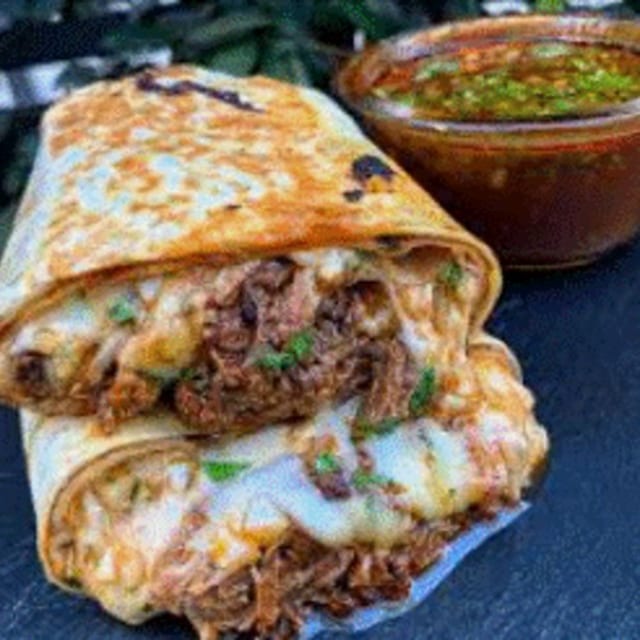 Burrito Birria with Consomé.