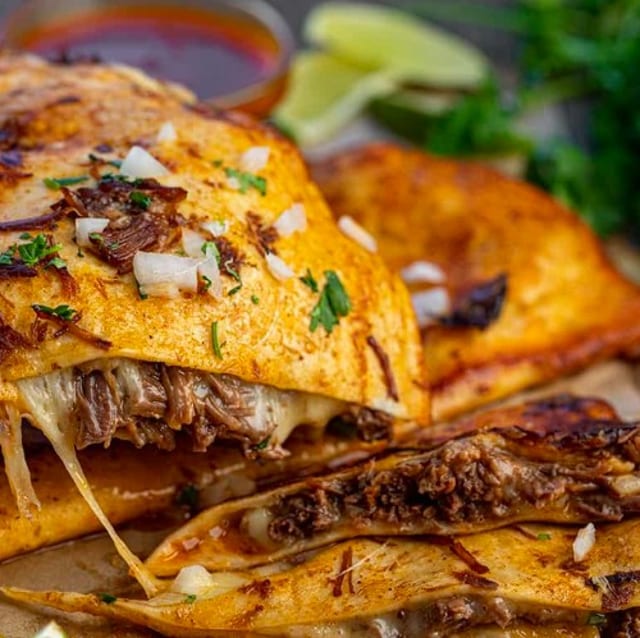 Quesadilla Queso Birria with Consomme.