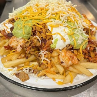 Asada Fries With Bacon & Shrimp