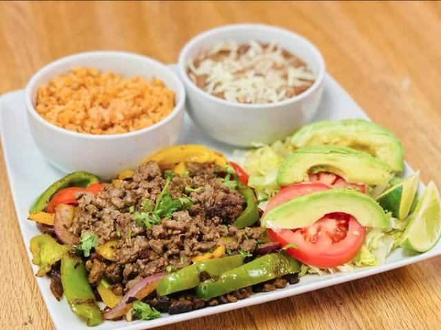 2pc Carne Asada with Rice & Beans Plate.